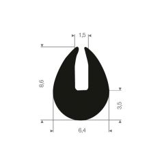 U solid rubber profile 1,5mm - 6.4x8.6mm (100m)