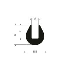 U solid rubber profile 2mm - 5.5x6mm (200m)