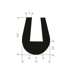 U solid rubber profile 6mm - 12x15.7mm (50m)