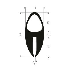 U solid rubber profile 4mm - 18x45mm (25m)