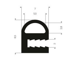 U solid rubber profile 2mm - 7x8.5mm (50m)