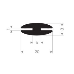 Rubber glazing profile 20x8mm (100m)