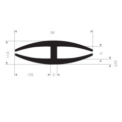 Rubber glazing profile 38x11.5mm (50m)