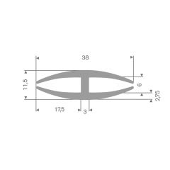 Rubber glazing profile grey 38x11.5mm (50m)