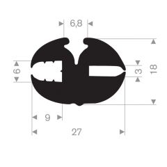 Rubber glazing profile 27x18mm (30m)