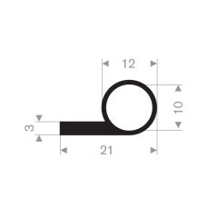 P solid rubber profile 21x10mm (50m)