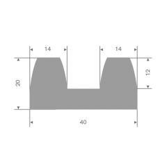 Rubber bumper profile grey 40x20mm (25m)