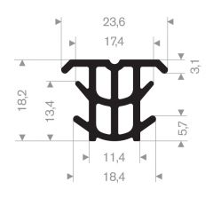 Rubber T profile 18.4x18.2mm (75m)