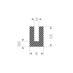 U profile sponge rubber 3mm - 9x13mm (50m)