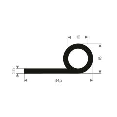 P solid rubber profile 34.5x15mm (50m)