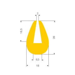 U solid rubber profile yellow 6,5mm - 18x28mm (25m)