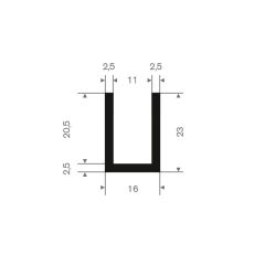 U solid rubber profile 11mm - 23x16mm (50m)