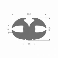 Rubber glazing profile grey 29.5x19.5mm (25m)