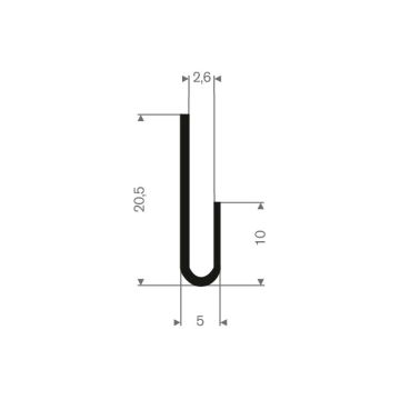 Profil en U caoutchouc compact 2,6mm - 5x20.5mm (50m)