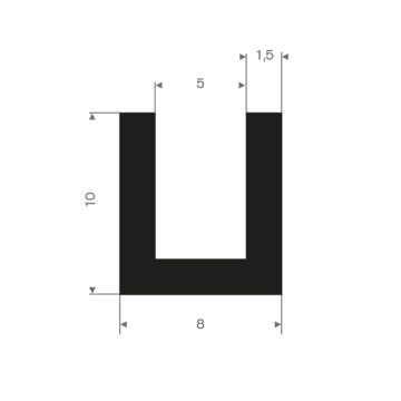 Profil en U caoutchouc compact 5mm - 8x10mm (100m)