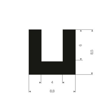 Profil en U caoutchouc compact 4mm - 6.8x8.5mm (100m)