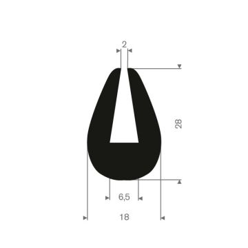 Profil en U caoutchouc compact 6,5mm - 18x28mm (50m)