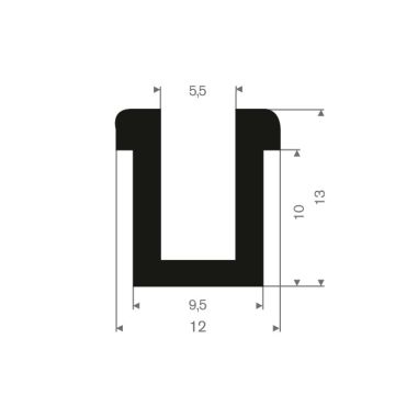 Profil en U caoutchouc compact 5,5mm 12x13mm (50m)