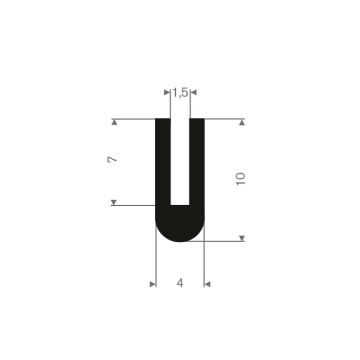 Profil en U caoutchouc compact 1,5mm - 4x10mm (100m)