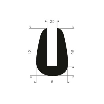 Profil en U caoutchouc compact 2,5mm 8x12mm (100m)
