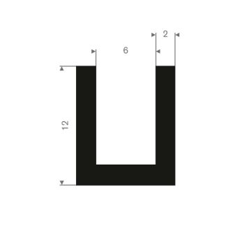 Profil en U caoutchouc compact 6mm - 10x12mm (50m)