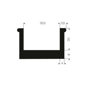 Profil en U caoutchouc compact 33,5mm - 44.5x28mm (25m)