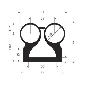 P solid rubber profile 49x42mm (25m)