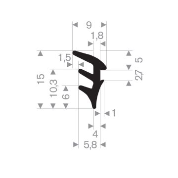 Profil en caoutchouc pour vitrage 9x15mm (200m)