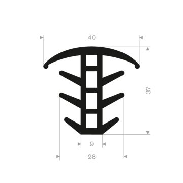 Rubber T profile 40x37mm (25m)