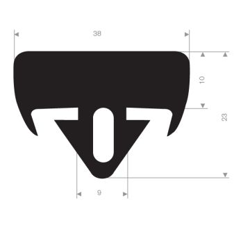 Rubber glas transport profile 38x23mm (25m)
