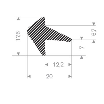 Sponge rubber T-profile 20 - 17.5 mm (50m)