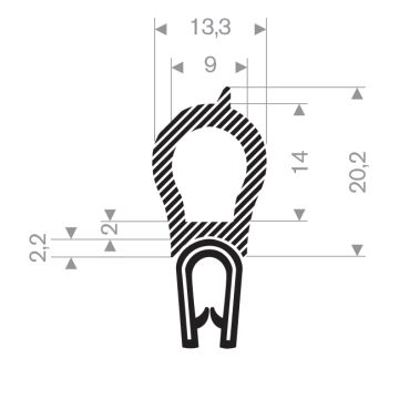 Edge protection seal profile 1-3mm - 13.3x20.2mm (25m)