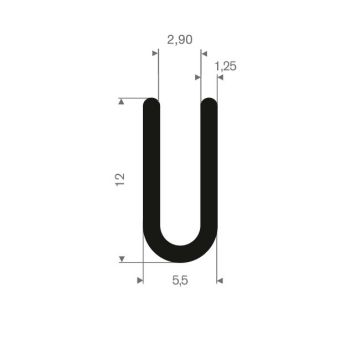 U solid rubber profile 3mm - 5.5x12mm (200m)