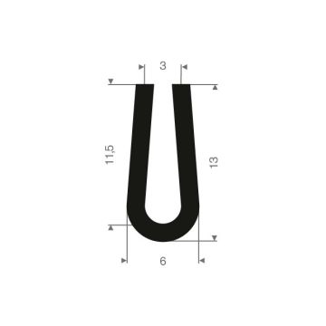 U solid rubber profile 3mm - 6x13mm (100m)