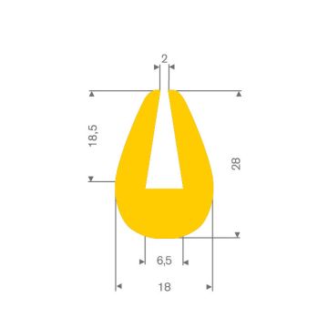 Profil en U caoutchouc compact yellow 6,5mm - 18x28mm (25m)