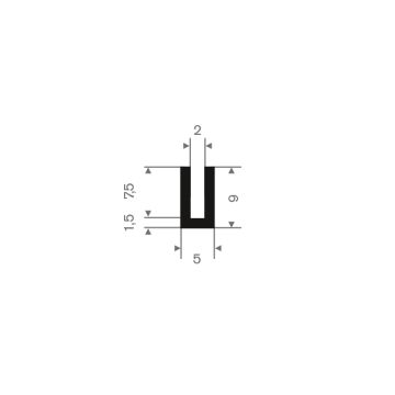 Profil en U caoutchouc compact 2mm - 5x9mm (200m)