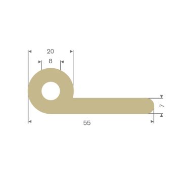 P solid rubber profile 55x20mm ( 4m)