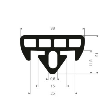 Rubber glas transport profile 38x21mm (25m)