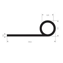 P solid rubber profile 36.5x12mm (50m)